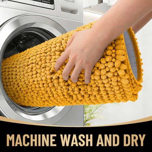 OLANLY Thick Chenille Bathroom Runner Rugs Mats 44x24, Golden Yellow