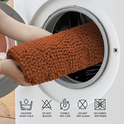 Bcoimo Bath Rug Mat,44x24 Extra Soft Burnt Orange Long Bathroom Runner Rug
