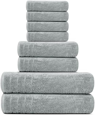 Tens Towels 8 Piece Towel Set, 2 XL Bath, 2 Hand, 4 Washcloth, Cool Grey