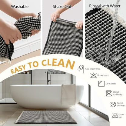 MIULEE Set of 2 Waffle Bathroom Rugs Black&Cream Bath Mat 17"x24"+18"x30"