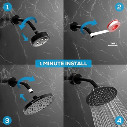 SparkPod Rain Shower Head, 8 Inch Round, Midnight Black Matte Finish