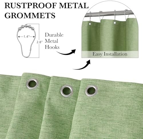 KGORGE Scalloped Green Shower Curtain with 12 Metal Hooks for Bathroom, Boho Privacy Cute Neutral Home Decor Waterproof Shower Curtains for Hotel Bathtub, Grass Green, 72 x 72 inches Long