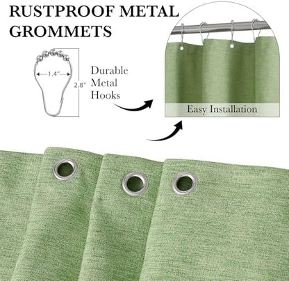 KGORGE Scalloped Green Shower Curtain with 12 Metal Hooks for Bathroom, Boho Privacy Cute Neutral Home Decor Waterproof Shower Curtains for Hotel Bathtub, Grass Green, 72 x 72 inches Long