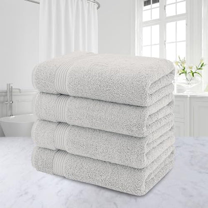 American Veteran Towel, 100% Cotton Turkish Bath Towels for Bathroom 4 Pack, 27x54 Extra Large Premium Soft Drying Bathroom Towels, Silver Grey