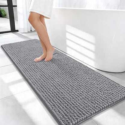 OLANLY Thick Chenille Bathroom Runner Rugs 47x20, Absorbent Bath Mat, Grey