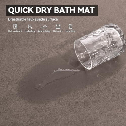 MontVoo -Bath Mat Rug-Rubber Backing Non Slip Quick Dry Absorbent Thin Bathroom Rugs Fit Under Door-Faux Suede Surface Bathroom Floor Mats-Shower Rug for in Front of Bathtub Shower Brown 20"x32"