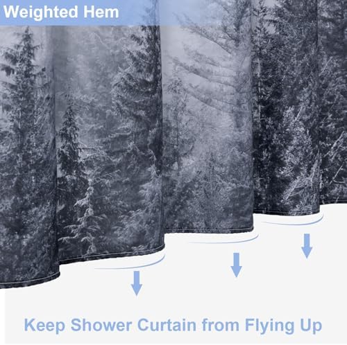 ORTIGIA 36x72 Misty Forest Stall Shower Curtain for Small Bathroom, Grey Half Size Narrow Nature Woodland Shower Curtain Set with Hooks, Waterproof Fabric Pine Tree Fog Magic Home Bath Curtain
