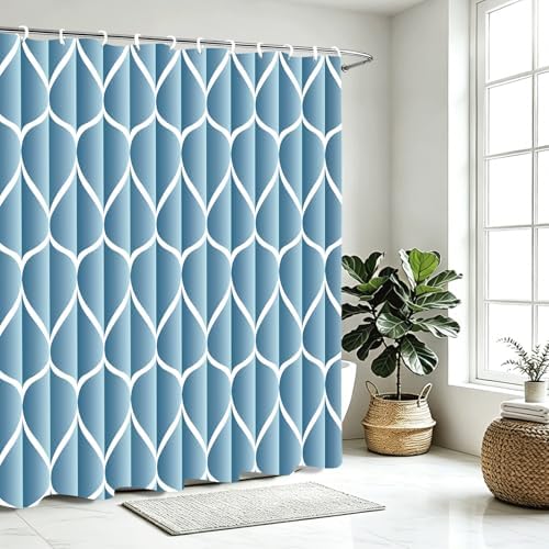 Gelbchu Geometric Shower Curtain for Bathroom, Moonlight Blue, 72x72