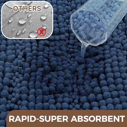 Bcoimo Bath Rug Mat,Chenille Extra Soft Navy Long Bathroom Runner Floor Rug