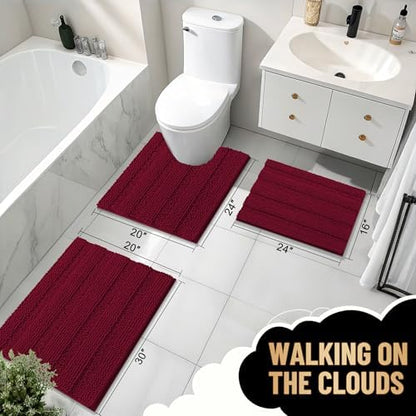 OLANLY Thick Bathroom Runner Rugs 59x24, Soft Chenille Bath Rugs, Burgundy