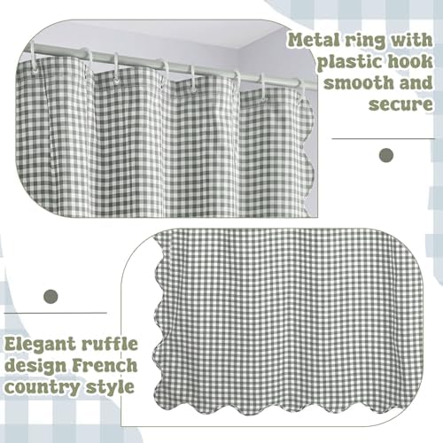 HunnmingRe Scalloped Gingham Shower Curtain Sage Green