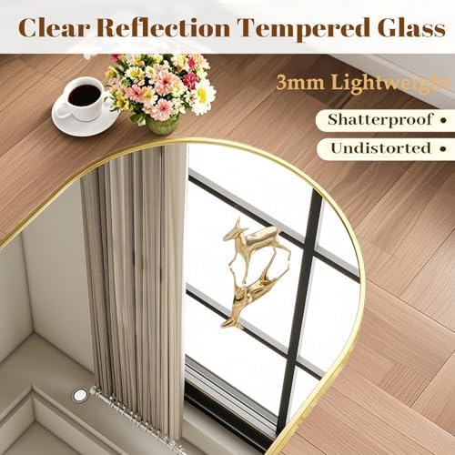 Dewfig Arched Full Length Mirror, 58"X18" Large Full Body Mirror, Gold