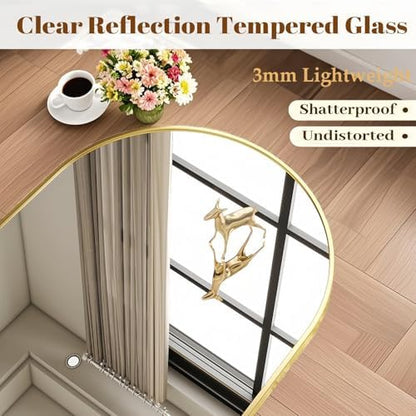 Dewfig Arched Full Length Mirror, 58"X18" Large Full Body Mirror, Gold