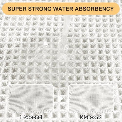 Upgrade Waffle Bath Mat, Boho Bathroom Rugs Absorbent Non Slip, Ultra Soft Bathroom Mat, Machine Washable Knit Bath Rugs with Border for Bathroom, Bedroom, Kitchen, Shower, Tub, 32"x20", White