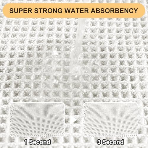 IM HOME Extra Large Waffle Bath Mat, Boho Bathroom Rugs Absorbent Non Slip, Ultra Soft Bathroom Mat, Machine Washable Knit Bath Rugs with Tassels for Bathroom, Bedroom, Kitchen, Tub, 5'x2', White