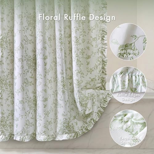 Madison Park Adele Floral Ruffle Shower Curtain Set, Sage Green, 72x72