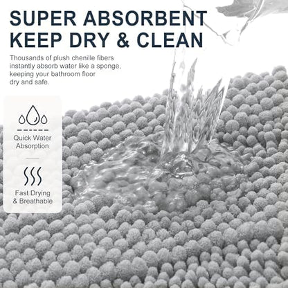 Smiry Thick Small Chenille Bathroom Rugs 24x16, Soft Bath Mat, Light Grey