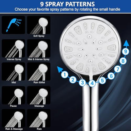 Shower Head, 10'' High Pressure Rainfall/Handheld Shower Combo, Chrome