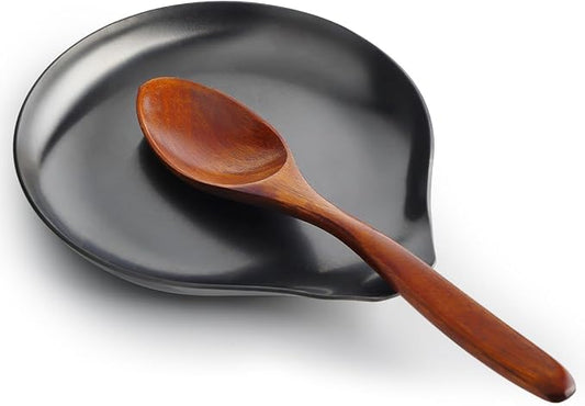 VanlonPro Stainless Steel Spoon Rest, Spatula Ladle Holder, Stainless Steel Utensil Spoon Rest Holder, Brushed Finish, Dishwasher Safe 5.9 x 5.1 Inch (Round Black 1PC)