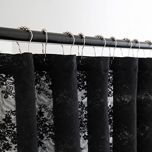 TUDECO Black Lace Shower Curtain with Valance, Gothic Style, 72 x 72 Inch