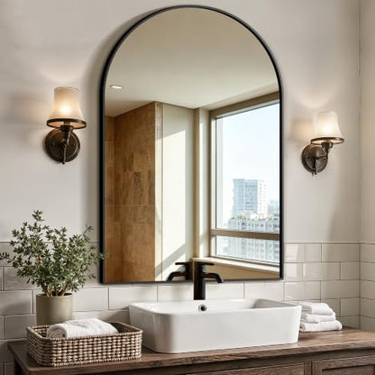 Arched Bathroom Vanity Mirror for Over Sink, 36”x24”, Black
