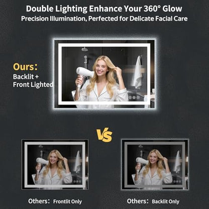 48"x32" LED Bathroom Mirror with Lights, Backlit+Frontlit, Anti-Fog