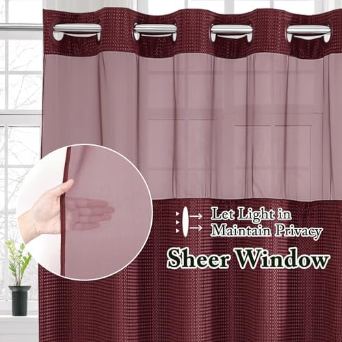 Gibelle No Hook Cloth Burgundy Shower Curtain with Liner, 36x74