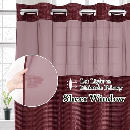 Gibelle No Hook Cloth Burgundy Shower Curtain with Liner, 72x80