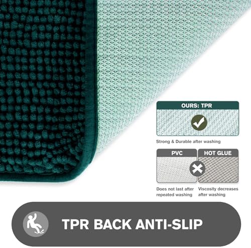 Bathroom Runner Rug 47 x 17 Inch – Long Bath Mat | Absorbent and Washable Thick Chenille Bath Rug Non-Slip Runner Rug for Bathroom, Shower, Sink(Dark Teal)