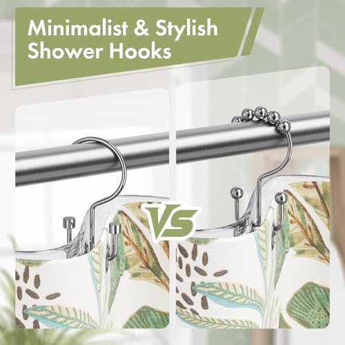 Amazer Chrome Shower Curtain Hooks, 12PCS Minimalist Simple Double Shower Curtain Rings, Rust-Resistant Metal Shower Hooks, Cylinders Shower Rings for Bathroom Shower Rods Curtains
