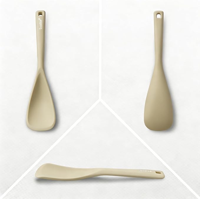 Multifunction Spatula Cooking Spoon, Scoop Spoons for Cooking BPA Free, Spatulas Silicone Heat Resistant for Mixing, Scooping, Scraping and Serving, Dishwasher Safe (2 Khaki, 12.6 inch)