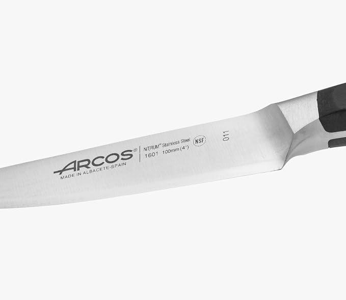 Arcos Forged Paring Knife 4 Inch Stainless Steel. Sharp Kitchen Knife for Peeling Fruits and Vegetables. Ergonomic Polyoxymethylene Handle and 100mm Blade. Series Manhattan. Color Black