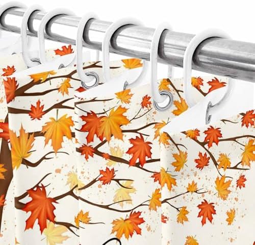 Shower Curtain Bathroom Set Autumn Gnome Orange Maple Tree Waterproof Shower Curtains with Grommets Hooks Thanksgiving Pumpkin Watercolor Privacy Bath Curtain for Bathtub Decor 72x72in