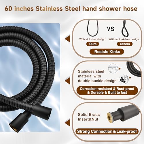BRIGHT SHOWERS High Pressure Dual Shower Head Combo with Rainfall & Handheld, 4 Spray Settings, Tool-Free Installation, 60" Stainless Steel Hose, Matte Black