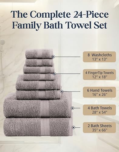 LANE LINEN Bath Towel Set 100% Cotton 24 Piece Soft Absorbent - Platinum