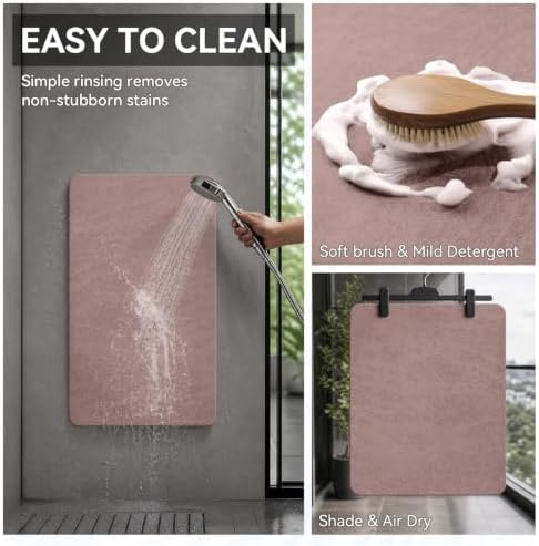 MontVoo -Bath Mat Rug-Rubber Backing Non Slip Quick Dry Absorbent Thin Bathroom Rugs Fit Under Door-Faux Suede Surface Bathroom Floor Mats-Shower Rug for in Front of Bathtub Shower Dusty Rose 16"x24"