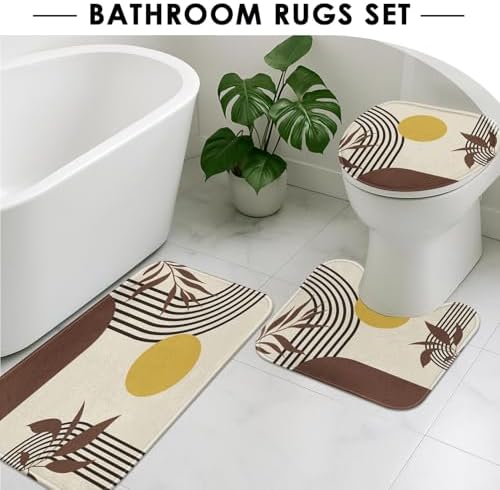 Boho Bathroom Sets with Shower Curtain and Rugs, 4 Pcs, Mid