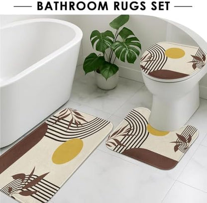 Boho Bathroom Sets with Shower Curtain and Rugs, 4 Pcs, Mid