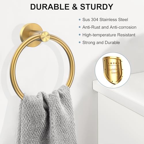 SetSail Towel Holder for Bathroom Wall Brushed Gold Towel Ring, 2 Packs