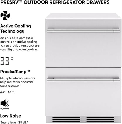 Zephyr Presrv 24 Inch Outdoor Dual Zone Refrigerator Drawers Wine & Beverage Fridge, Stainless Steel Wine Cooler Home Bar Under Counter Freestanding Built in, Energy Star Certified, 5.1 Cu. Ft