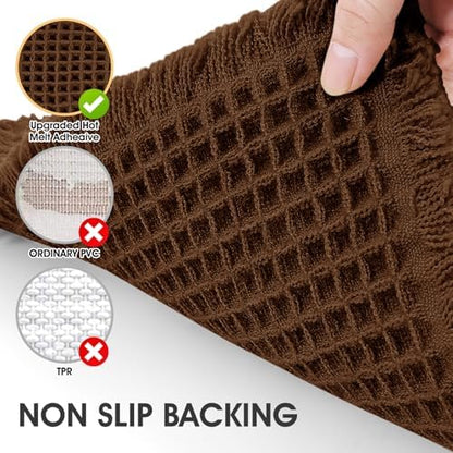 IM HOME Waffle Bath Mat Brown 4'x2', Boho Woven Modern Bath Mat Rugs, Absorbent Non Slip Bathroom Rugs, Soft Washable Bath Rugs with Tassels for Bathroom, Bedroom, Kitchen, Shower, Tub
