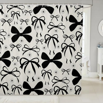 jejeloiu Cute Bowknot Shower Curtain for Bathroom Decor 72"x84" Kawaii Flower Bath Curtain Girls Bow Bathroom Accessories Waterproof Polyester Fabric with 12 Hooks for Stalls Bathtubs Princess Decor