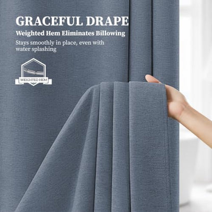 BTTN Extra Long Linen Textured Waterproof Shower Curtain, 72x96, Blue Gray