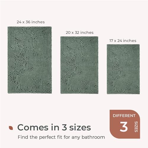 FRESHMINT Large Chenille Bathroom Rugs Mat 36"x24", Non-Slip Bath Mat for Bathroom Floor & Bathtub, Washable Shower Shag Bath Rugs, Soft Fluffy Thick Water Absorbent Microfiber Shower Mat, Sage Green