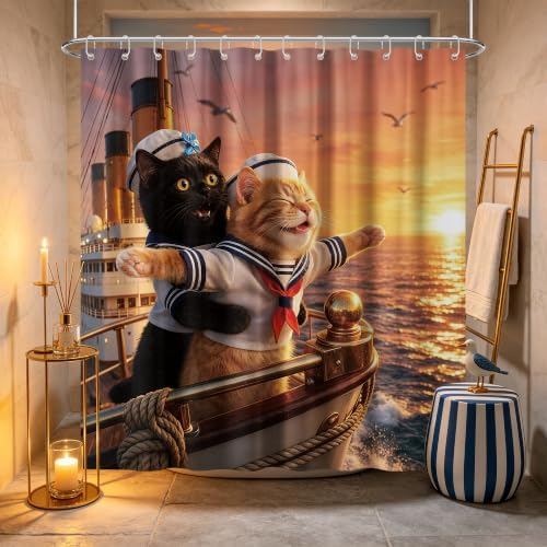 Funny Black Cat Shower Curtain Crazy Cool Teen, 70x72 Inchs