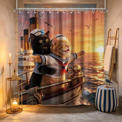 Funny Black Cat Shower Curtain Crazy Animals, 60x72 Inchs