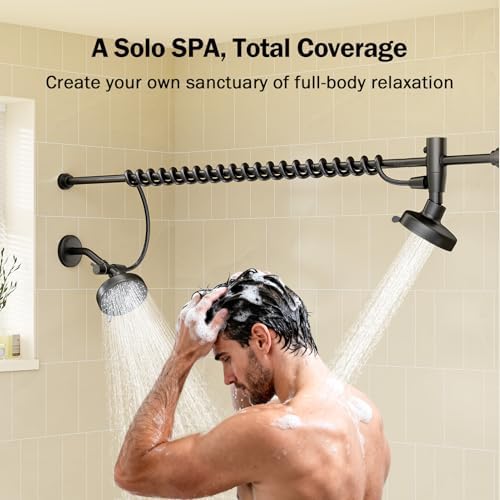 Dual Shower Head with Original Adjustable Slider, Double Showerhead, Black