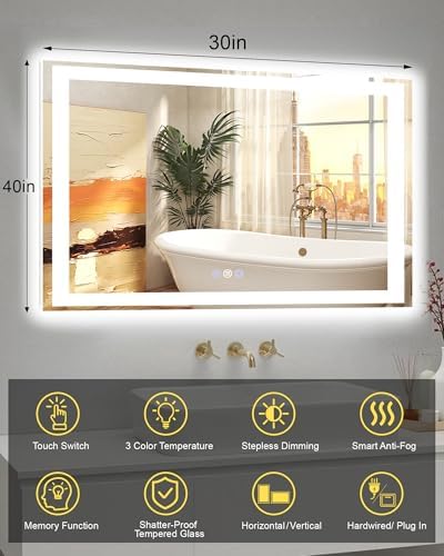40x30 LED Bathroom Mirror, 6000LM, Separate Front and Back Lights