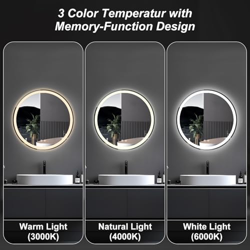 DUMOS 28 Inch Round LED Bathroom Mirror with Lights, Circle Vanity Mirror