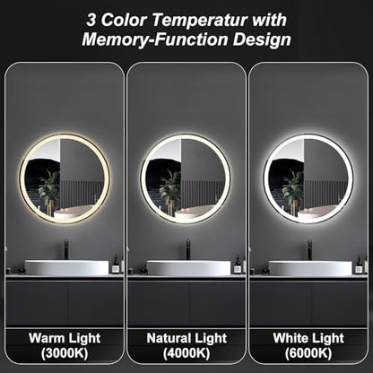 DUMOS 28 Inch Round LED Bathroom Mirror with Lights, Circle Vanity Mirror
